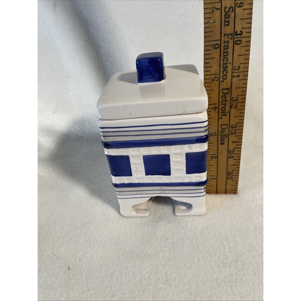 Vtg Tea Bag Holder Ceramic Caddy Blue - Picture 5 of 6